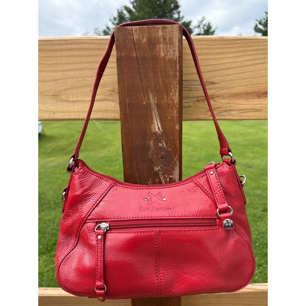 Stone Mountain Red Crinkle Patent Studded Shoulder Bag Hobo Purse 8AS03-07